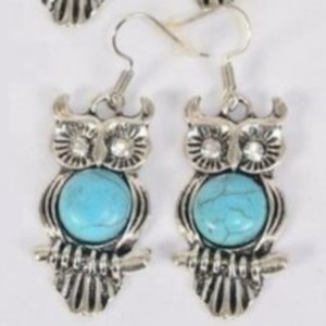 Owl Earrings Silver BLUE Semiprecious Stones Tribal Indigineous Southwestern NEW